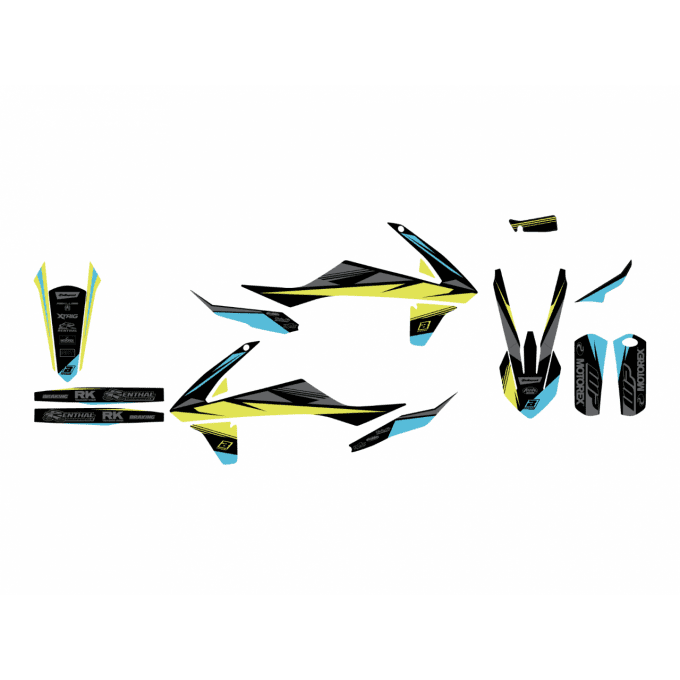 PACK Kit plastiques Jaune fluo + kit déco fluo + housse de selle KTM SX/SXF 125/450 2019-2022