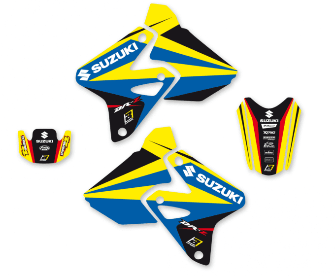 autocollant , kit deco , drz400 , drz , 400 , suzuki , bleu , jaune ,