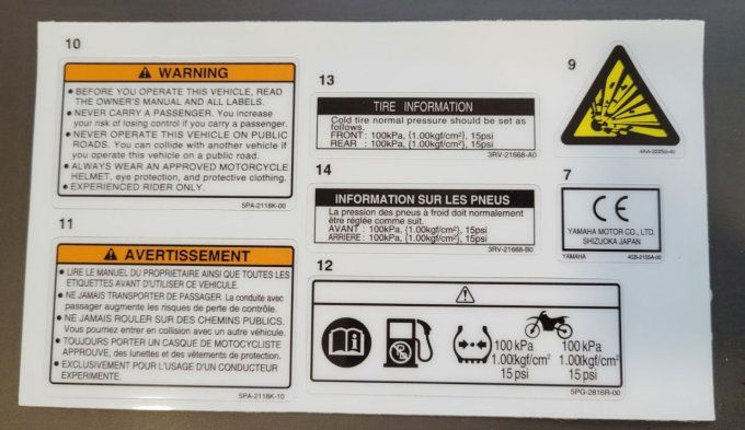 etiquette - avertissement - yamaha - yz - yzf -