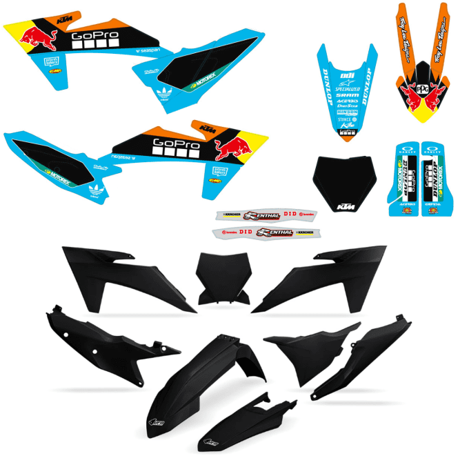 kit déco et kit plastique ktm sx -sxf 125 à 450 année 2023 2024gopro redbull bleu