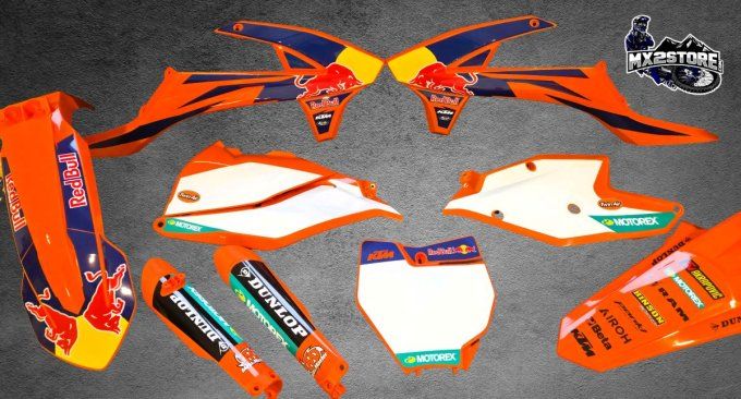kit deco , redbull , ktm , sx , sxf , exc , excf , 2016 , 2017 , 2018 , 2019 ,plastique , blanc , st