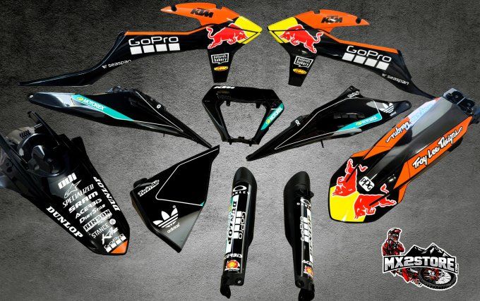 kit plastique , kit deco , gopro , redbull , noir , ktm , black , sx ,sxf , exc , enduro , 2019 , 20