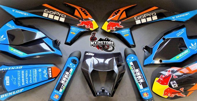 kit plastique , kit deco , redbull , gopro , bleu , ktm , exc , excf , sx , sxf , 2016 , 2017 , 2018