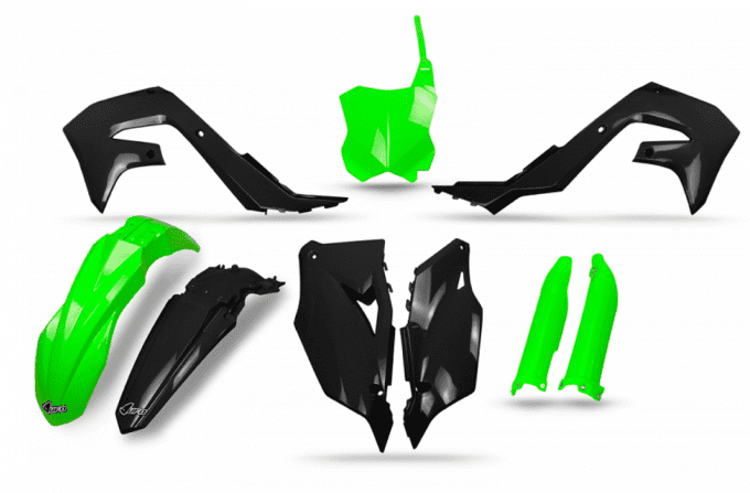 Kit plastiques UFO noir et vert fluo KXF 250 - 2021 2022 2023 2024 / 450 2019 2020 2021 2022 2023