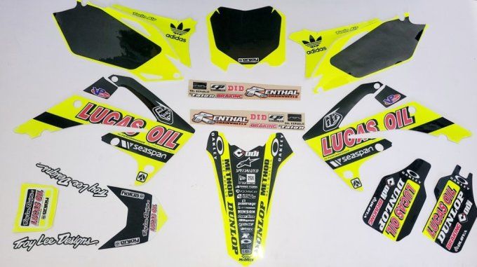 kit déco , honda , crf, 250 , 450 , lucas oil , jaune fluo , 2009 , 2010 , 2011 , 2012 , 2013