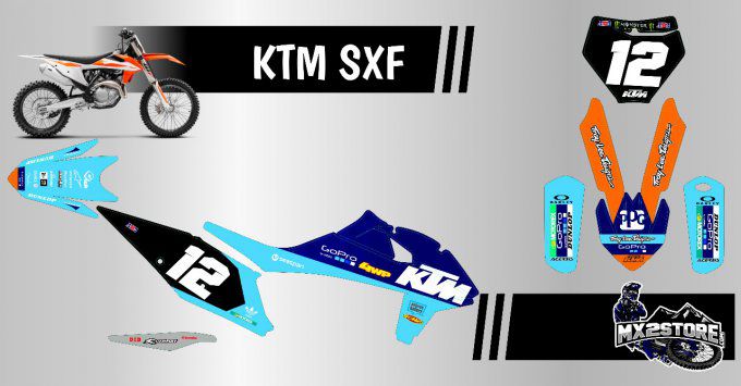 Kit Perso KTM SX / SXF / EXC 2000 > 2020 gopro bleu