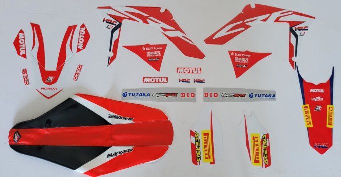 kit déco + housse de selle honda , hrc , crf 250 2018 2019 2020 2021 / 450 2017 2018 2019 2020 