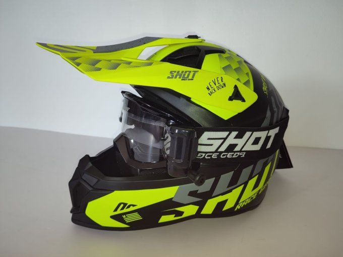 casque moto , casque cross shot , lite , jaune fluo , noir , moto cross , enduro , supermotard , lun