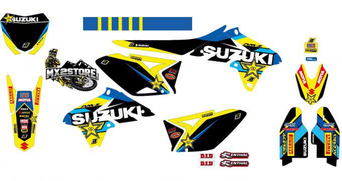 PACK Déco + Housse selle RMZ 250 2010 > 2018 Fond Noir