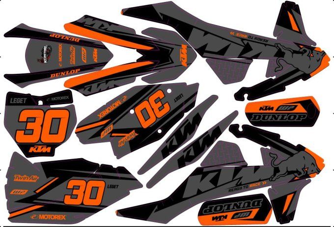 Sx 125 -150 - Sx-F 250 -350 -450 , mx2store , kit deco , gris , stickers , orange , perso